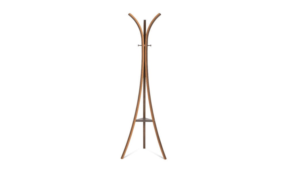 three legged timber coat and hat stand