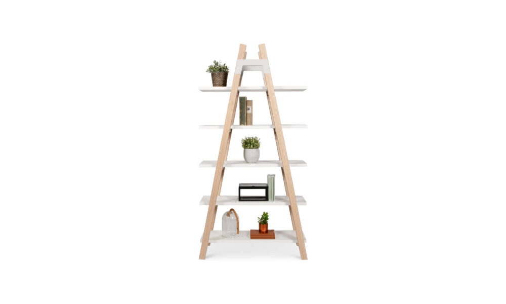 ladder bookcase in timber and melamine