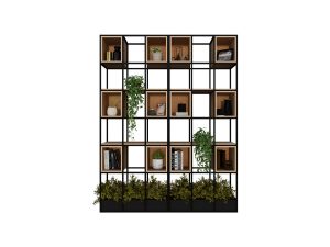 room divider with storage and planter