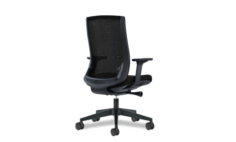3/4 side back view of black Luna task chair with armrest