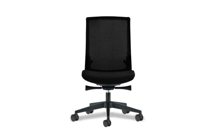 Front view of black Luna task chair without armrest