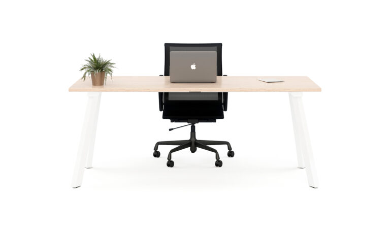 Front view of the white Envy desk module