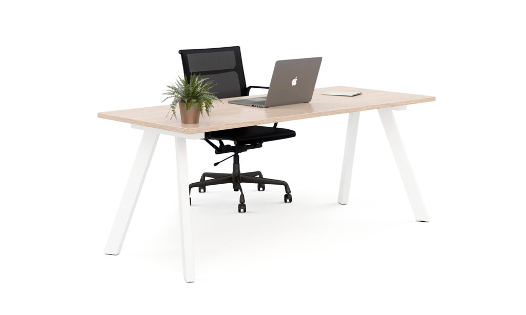 3/4 side front view of the white Envy desk module