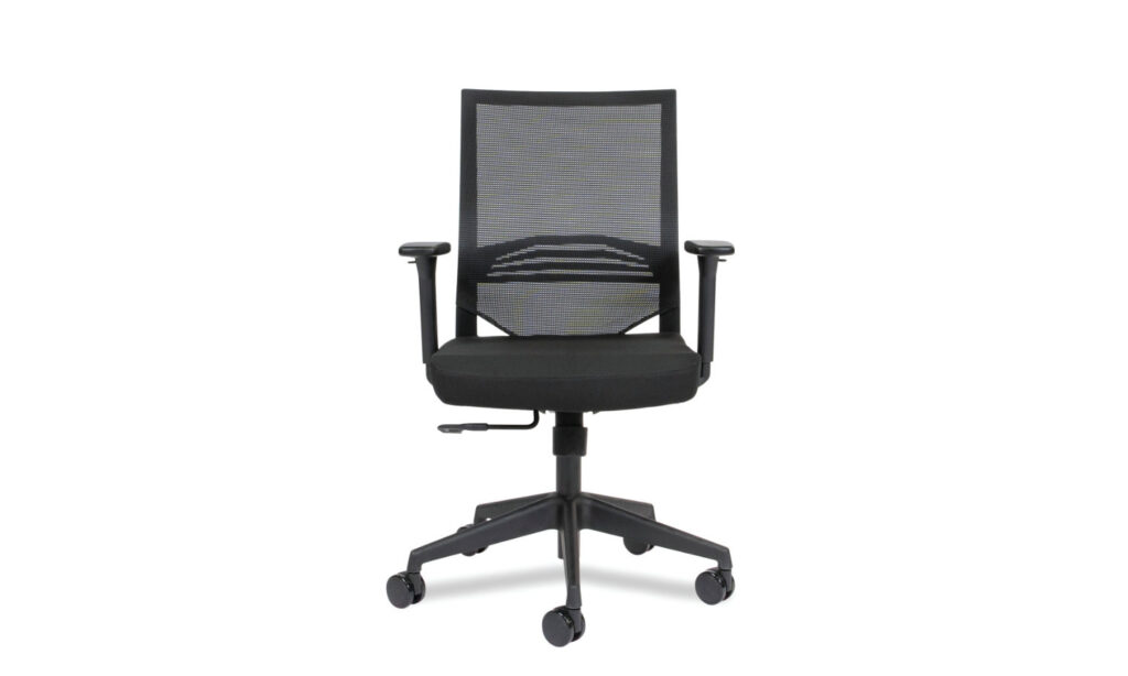 Front view of Black Barrett task chair with arm rest