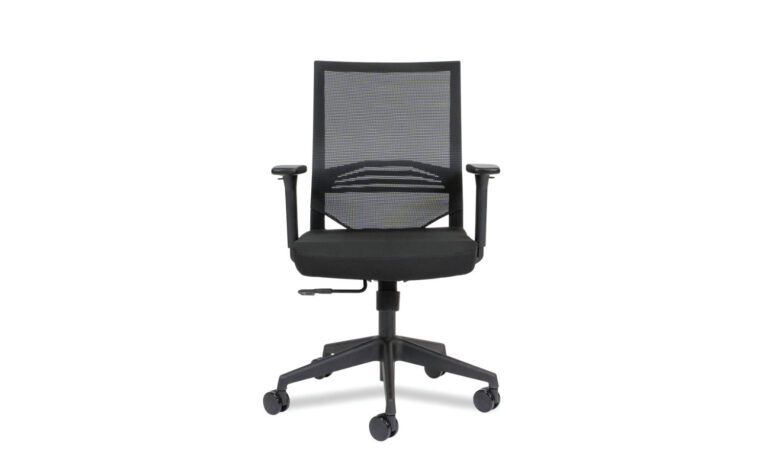 Front view of Black Barrett task chair with arm rest