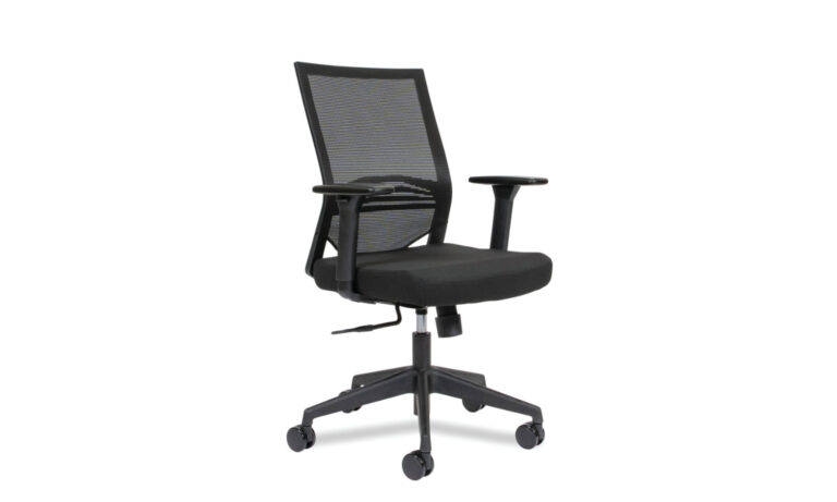 3/4 side front view of Black Barrett task chair with arm rest