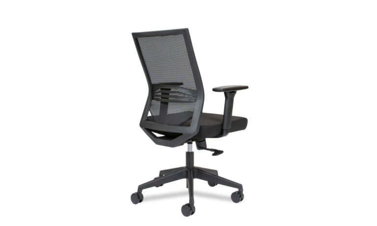 3/4 side back view of Black Barrett task chair with arm rest