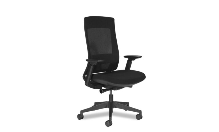 3/4 side front view of a black Vivid task chair with arm rest