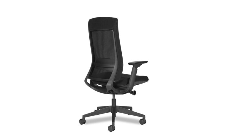 3/4 side back view of a black Vivid task chair with arm rest