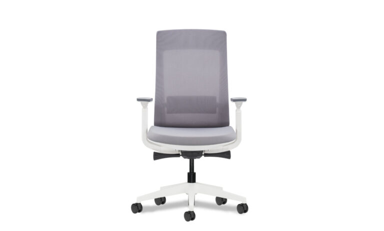 Front view of a white Vivid task chair with arm rest