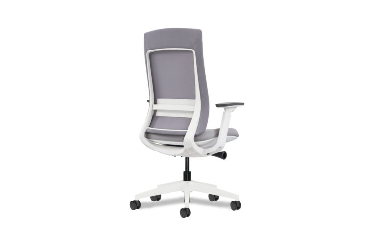 3/4 side back view of a white Vivid task chair with arm rest
