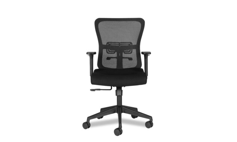 Front view of a black Wing task chair