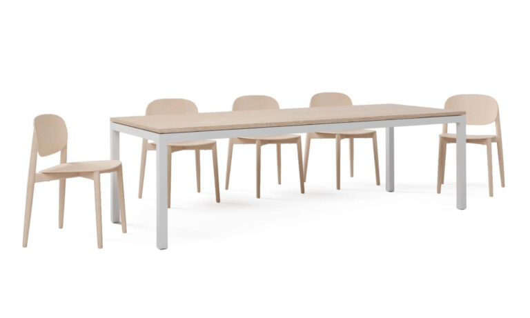 3/4 left facing Icon Collaboration table white base with seats