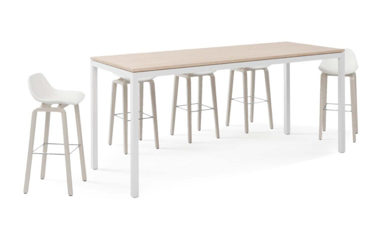 3/4 left facing Icon Collaboration table white base with seats