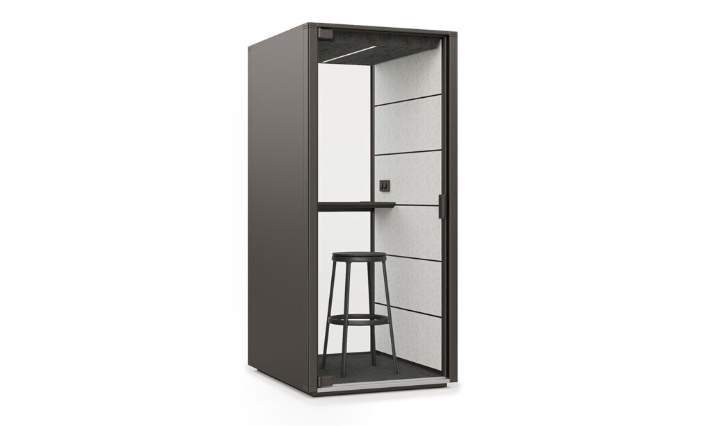 3/4 Side of Grey Qabin Call Acoustic Phone Booth