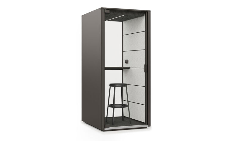 3/4 Side of Grey Qabin Call Acoustic Phone Booth