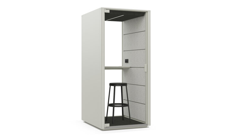 3/4 Side of White Qabin Call Acoustic Phone Booth