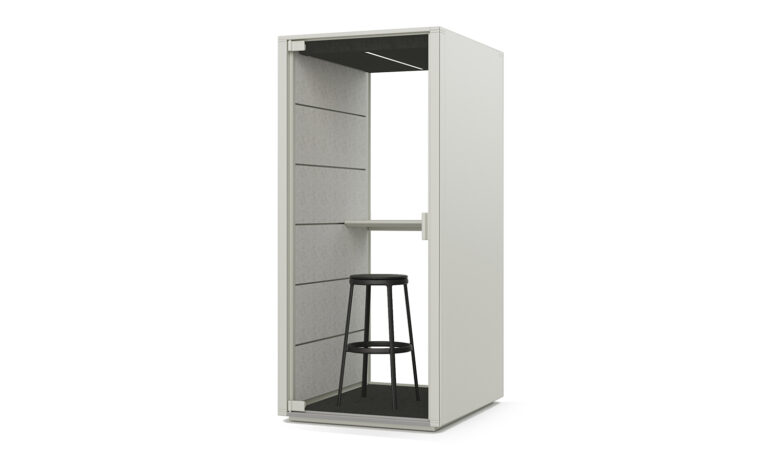 3/4 Side of White Qabin Call Acoustic Phone Booth