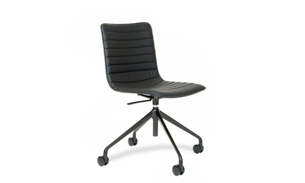 Front view of a black faux leather Paige Swivel executive meeting chair