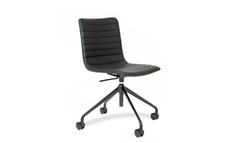 Front view of a black faux leather Paige Swivel executive meeting chair