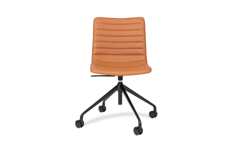 Front view of a black faux leather Paige Swivel executive meeting chair