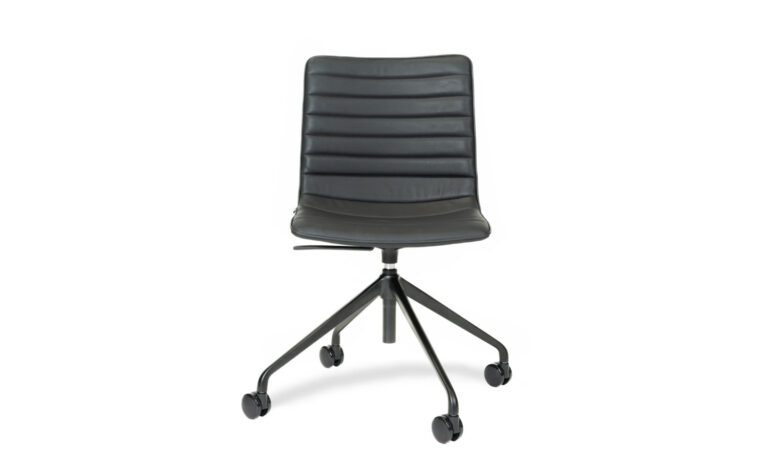 Front view of a black faux leather Paige Swivel executive meeting chair
