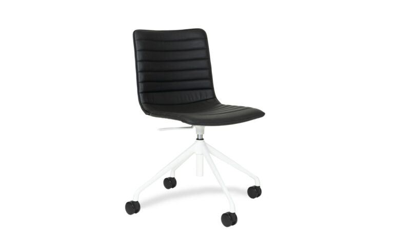 Front view of a black faux leather Paige Swivel executive meeting chair