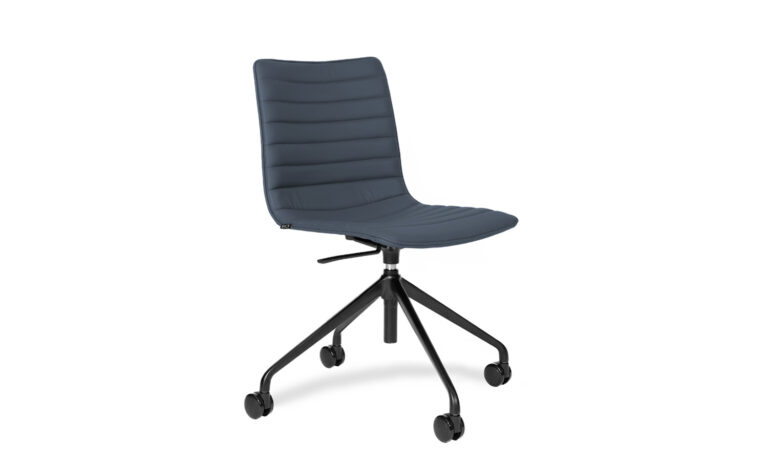 3/4 front view of Paige Blue Faux Leather Swivel Executive Meeting Chair