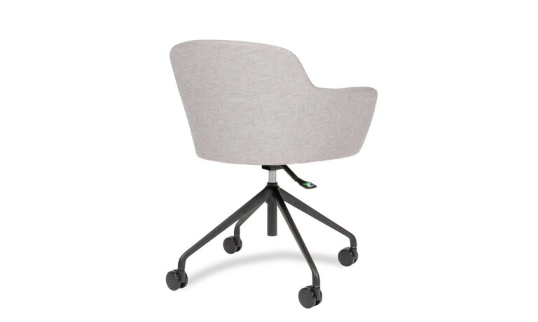 3/4 side back view of a grey Chloe fabric meeting chair