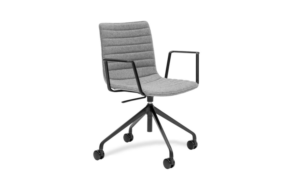 3/4 side front view of a grey Paige fabric swivel executive meeting chair