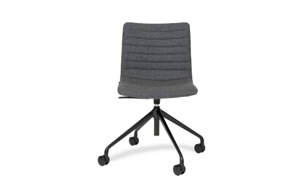 Front view of a charcoal Paige fabric swivel executive meeting chair, without arm rest