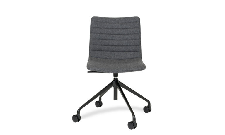 Front view of a charcoal Paige fabric swivel executive meeting chair, without arm rest