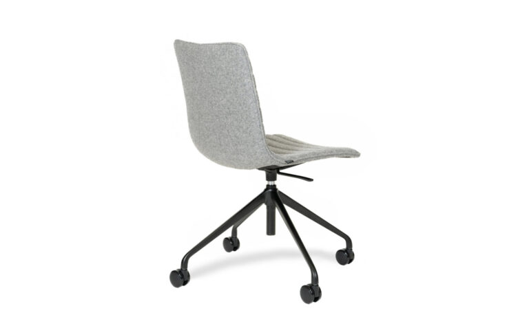 3/4 back side view of a grey Paige fabric swivel executive meeting chair