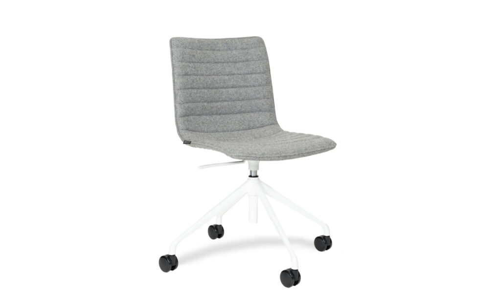 3/4 side front view of a grey Paige fabric swivel executive meeting chair