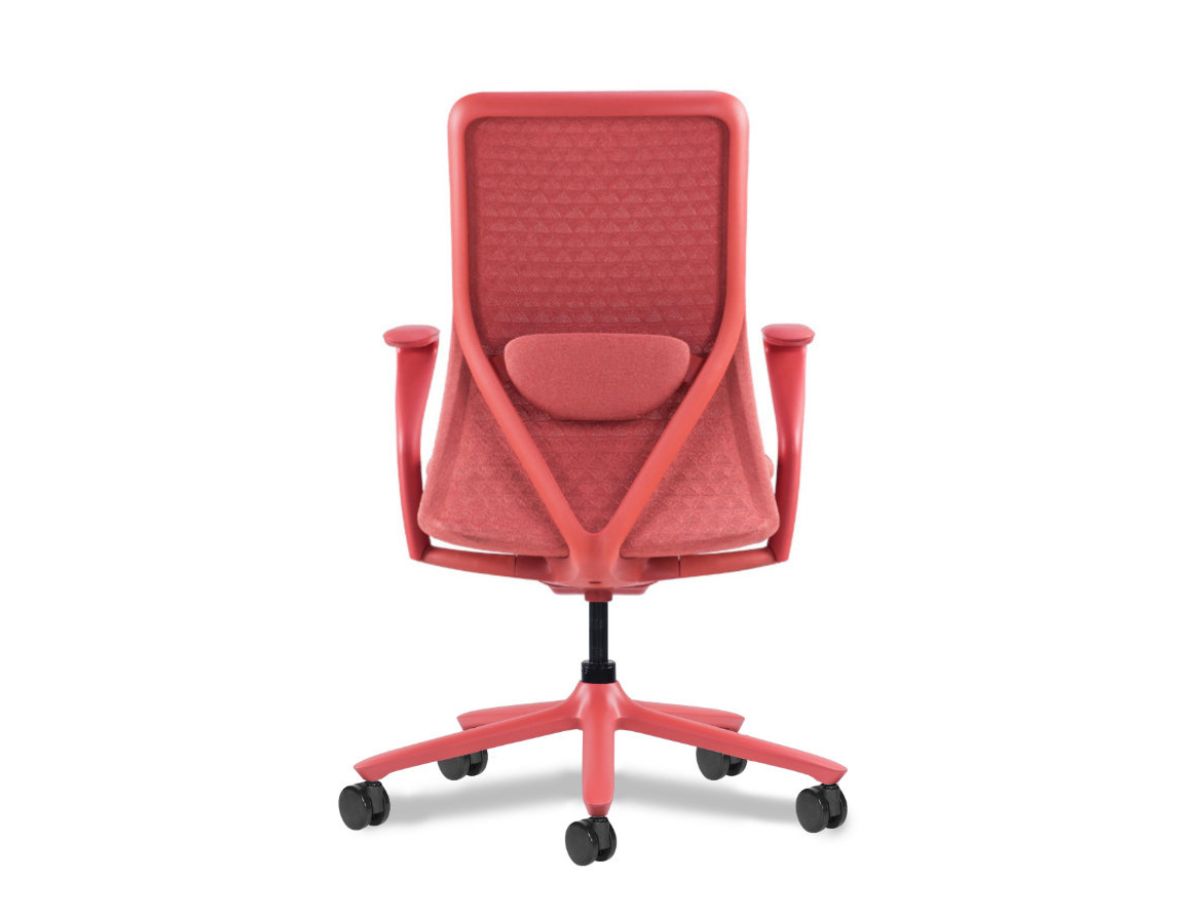Back of a Red Poly task seat