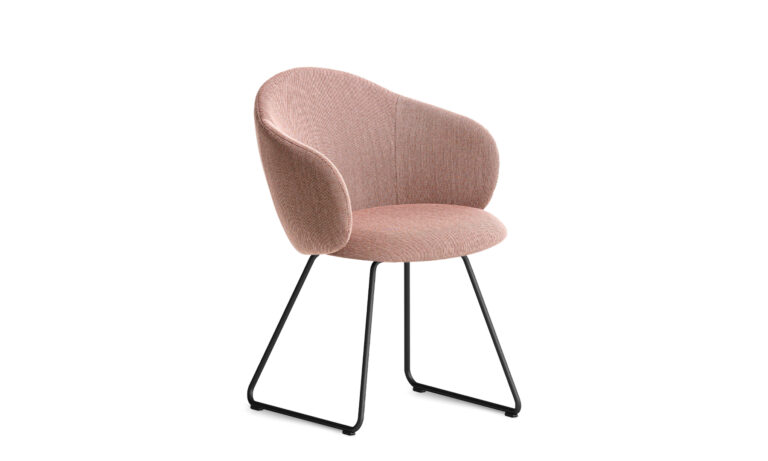 Volta Pink Upholstery Black Sled with Arms - Side